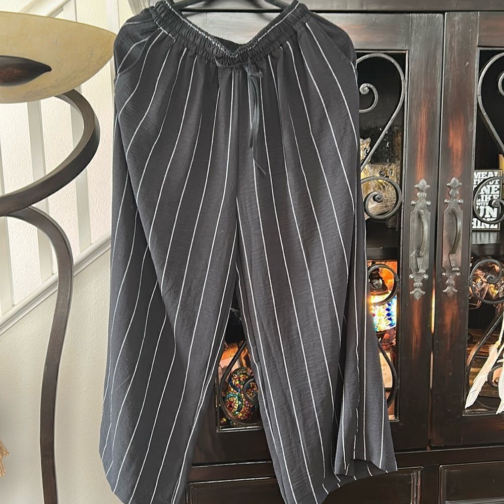 Cropped pinstripe trousers